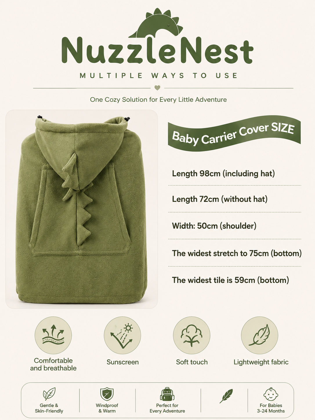 NuzzleNest Dinosaur Baby Carrier Cover