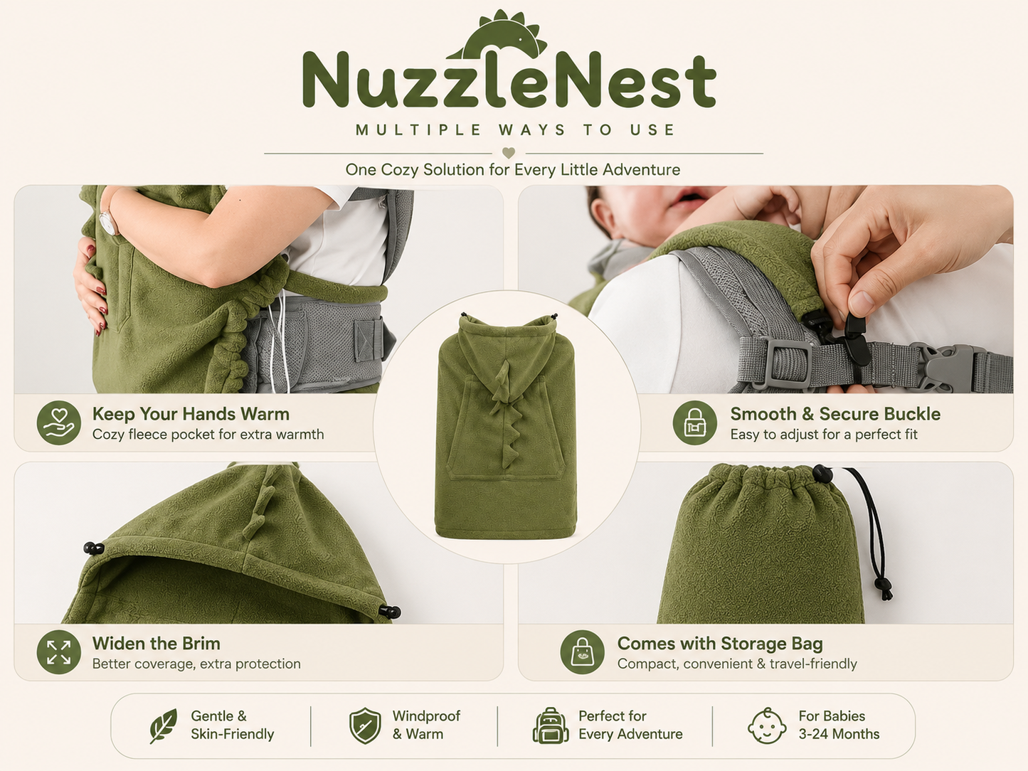 NuzzleNest Dinosaur Baby Carrier Cover